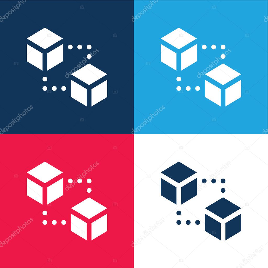 Blocks blue and red four color minimal icon set