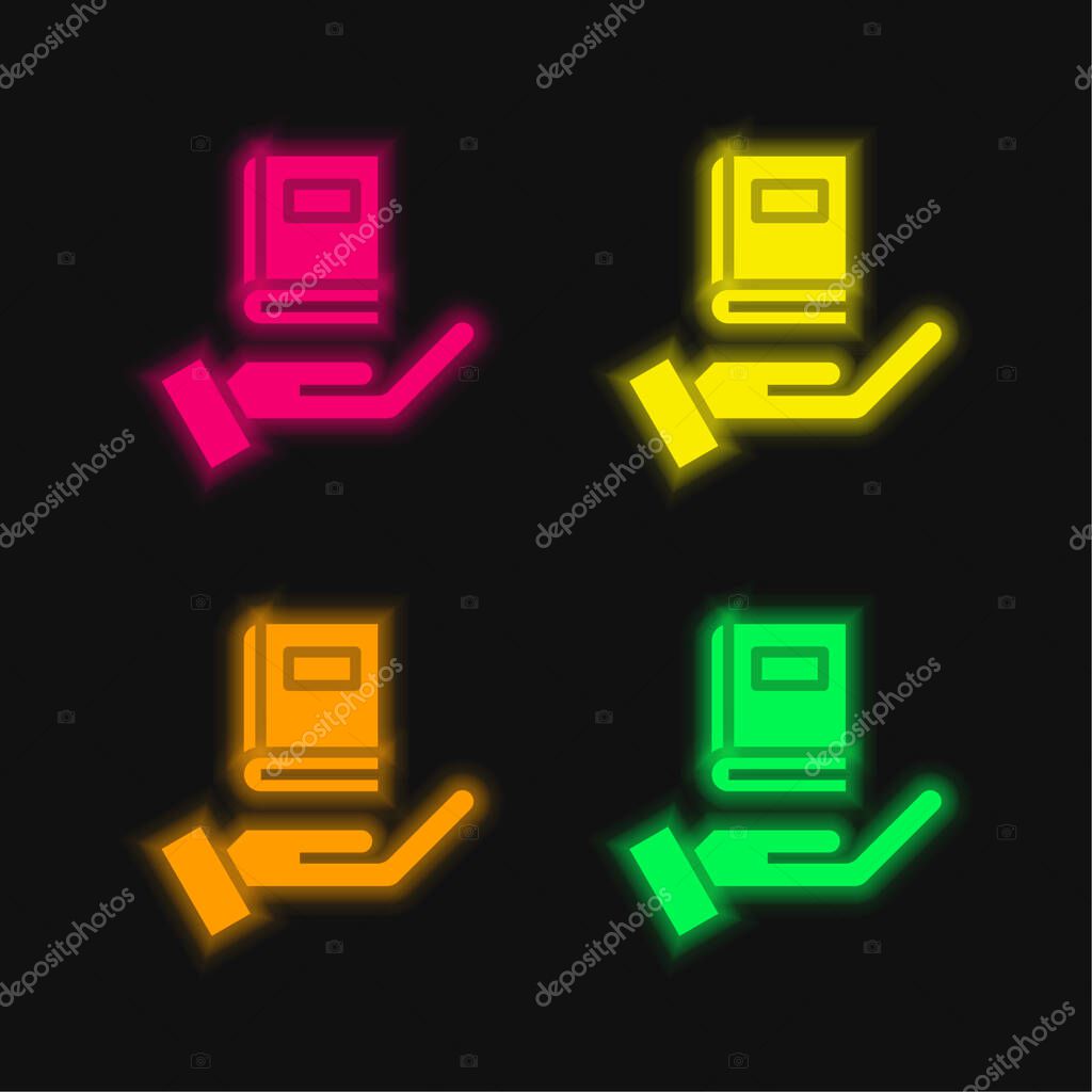 Book four color glowing neon vector icon