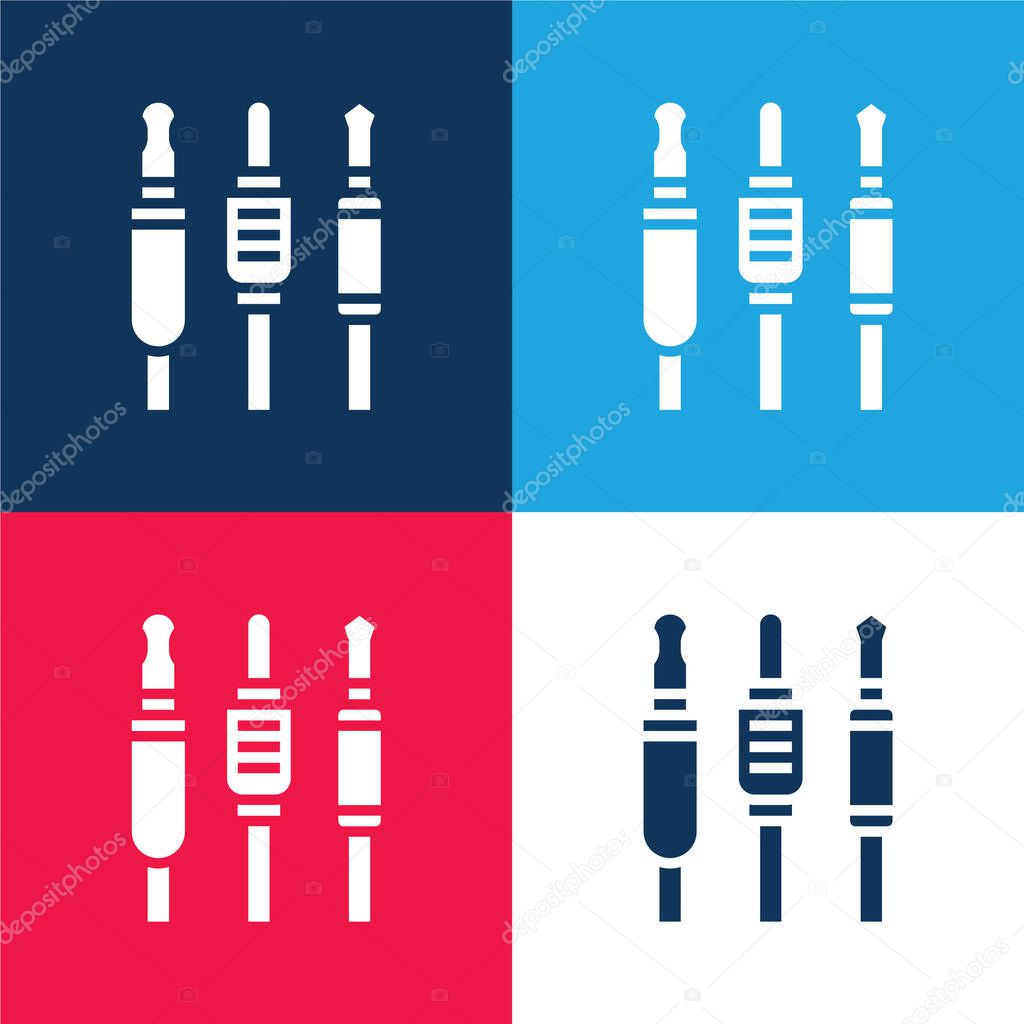 Audio Jack blue and red four color minimal icon set