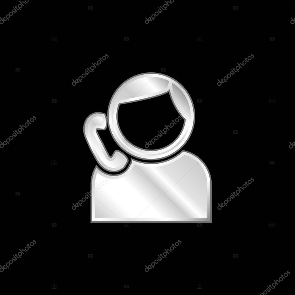 Boy Talking By Phone silver plated metallic icon