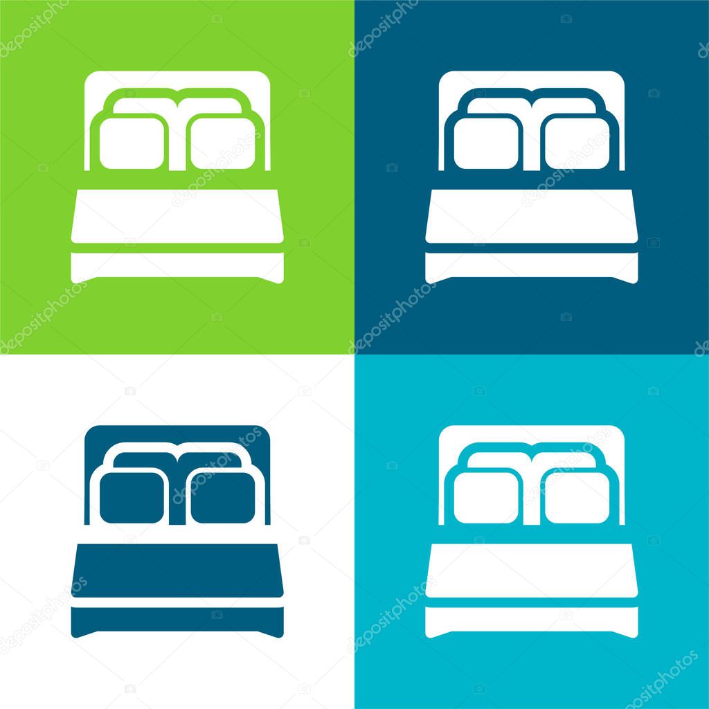 Bed Flat four color minimal icon set