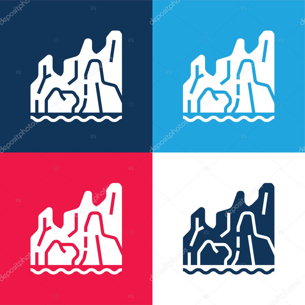Beach blue and red four color minimal icon set