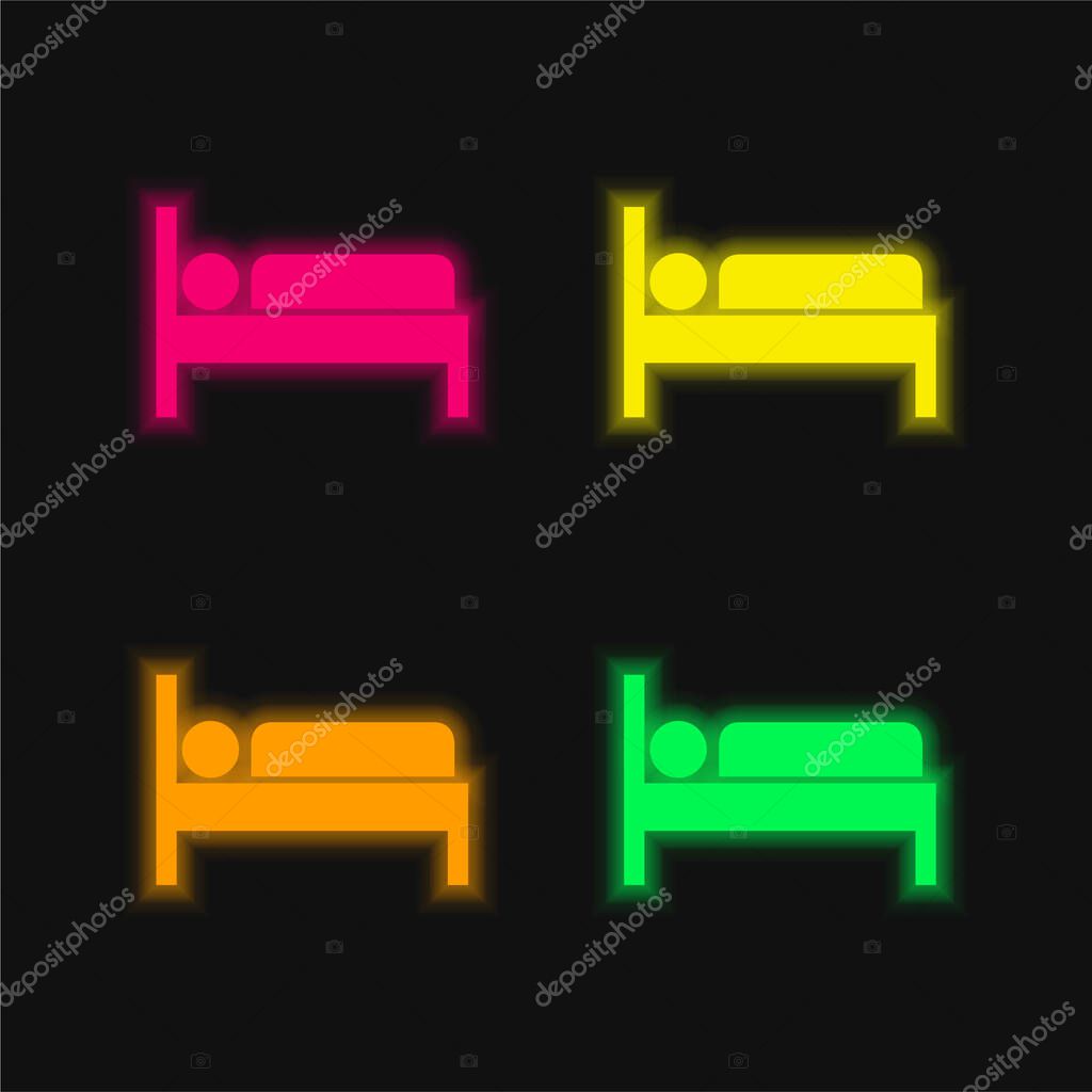 Bed four color glowing neon vector icon