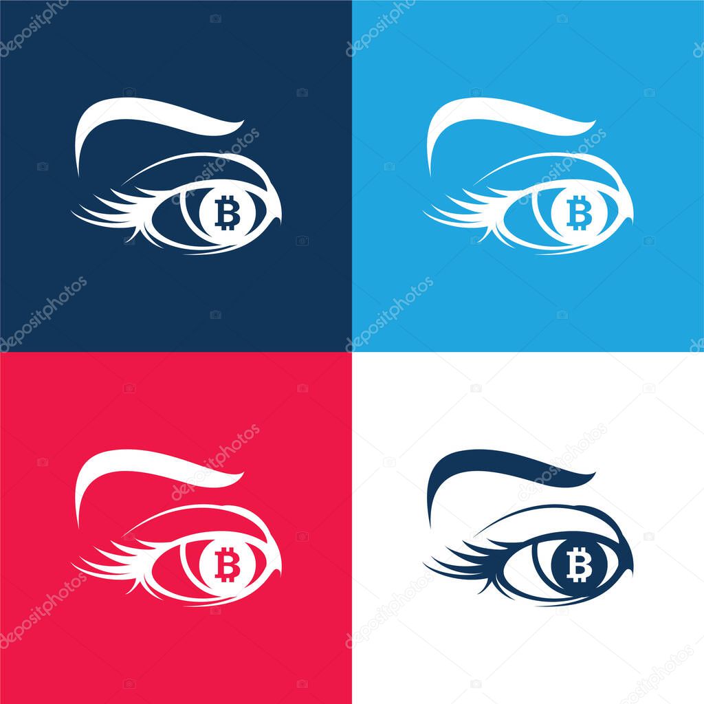 Bitcoin Sign In Eye Iris blue and red four color minimal icon set