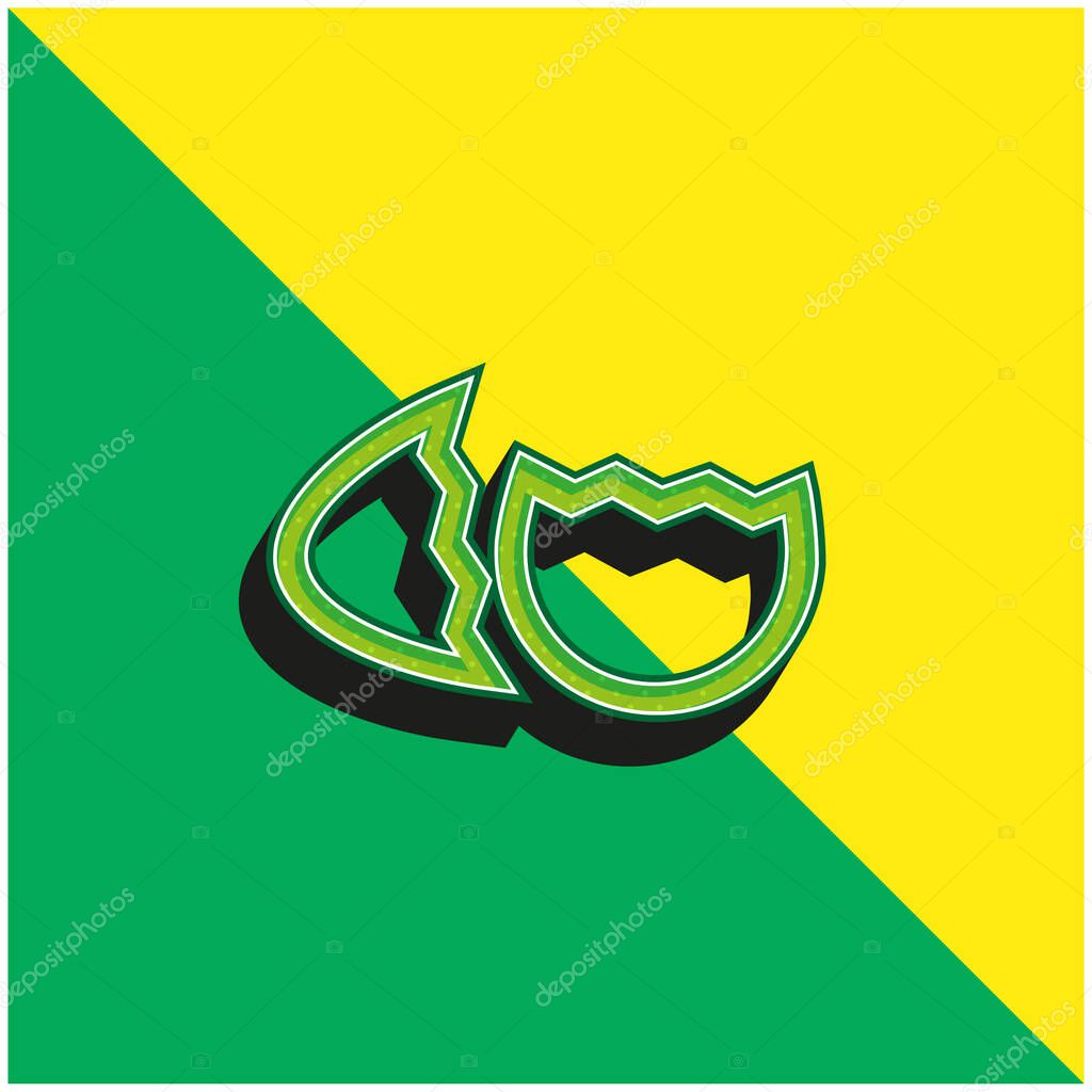 Birds Egg Broken In Two Parts Outline Symbol Green and yellow modern 3d vector icon logo