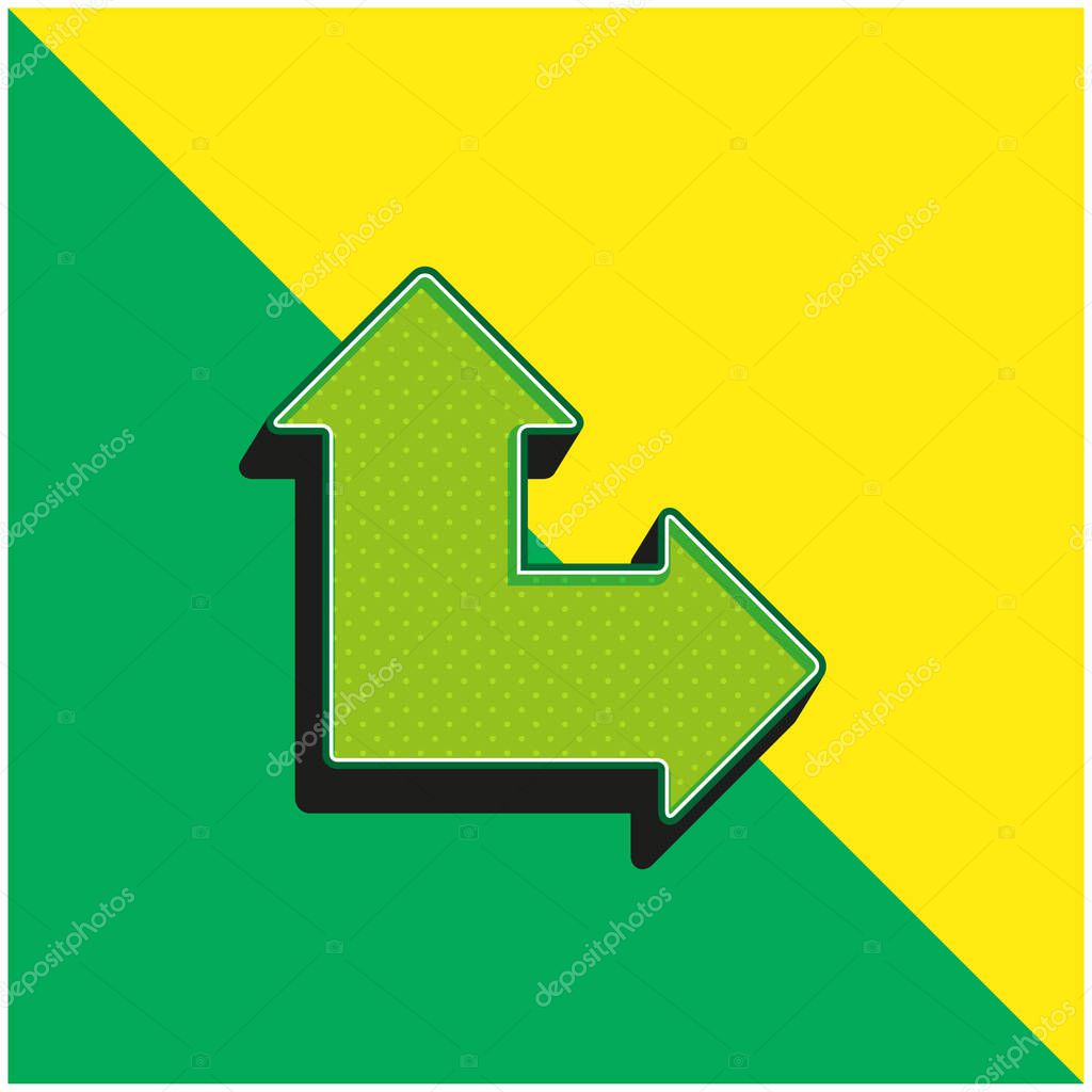 Arrows Angle Pointing Up And Right Green and yellow modern 3d vector icon logo