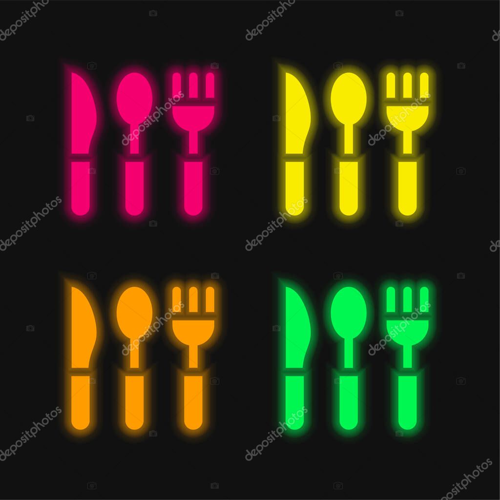 Baby Cutlery four color glowing neon vector icon