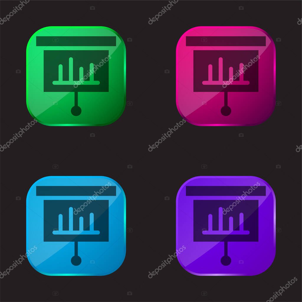 Bar Chart four color glass button icon