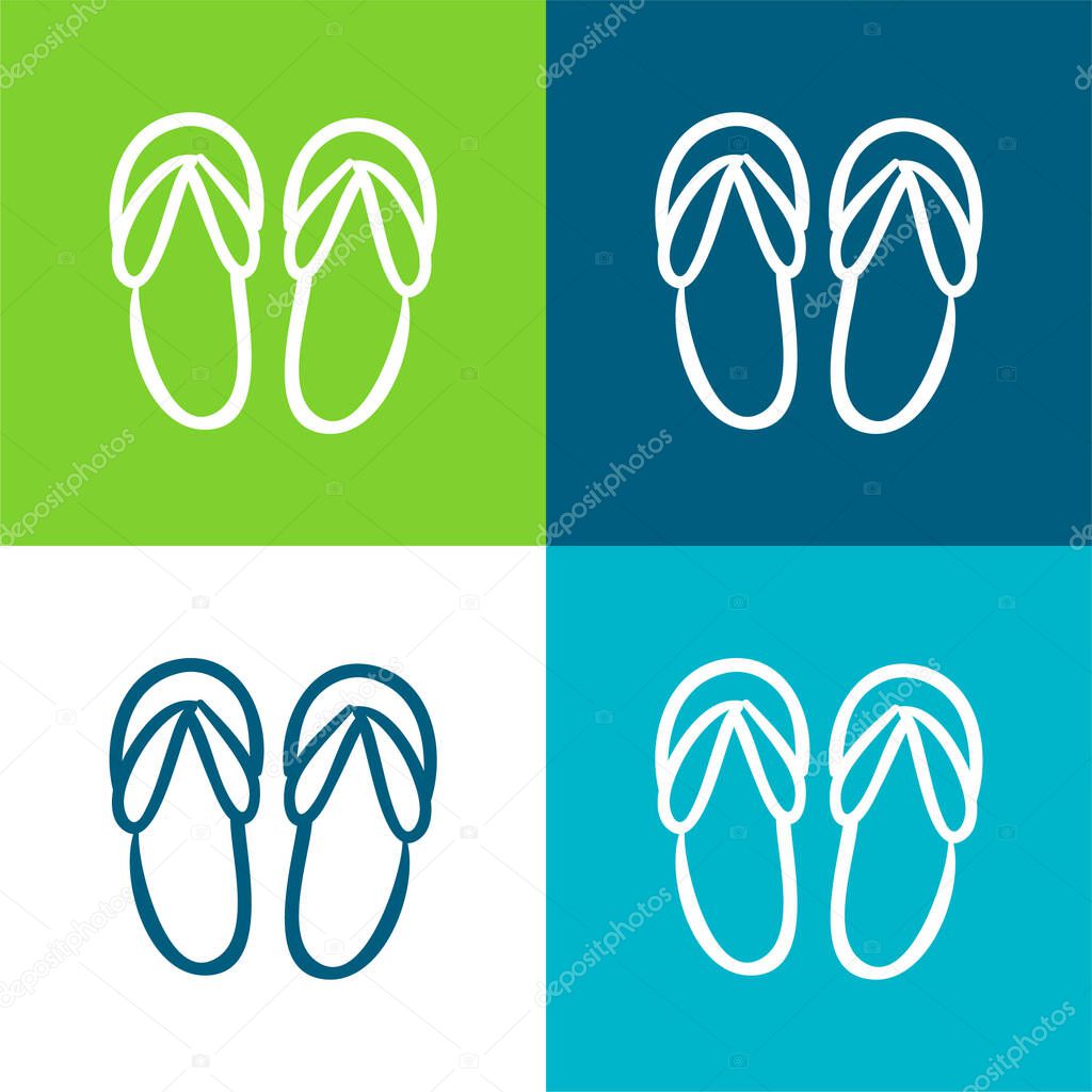 Beach Sandals Hand Drawn Outline Flat four color minimal icon set