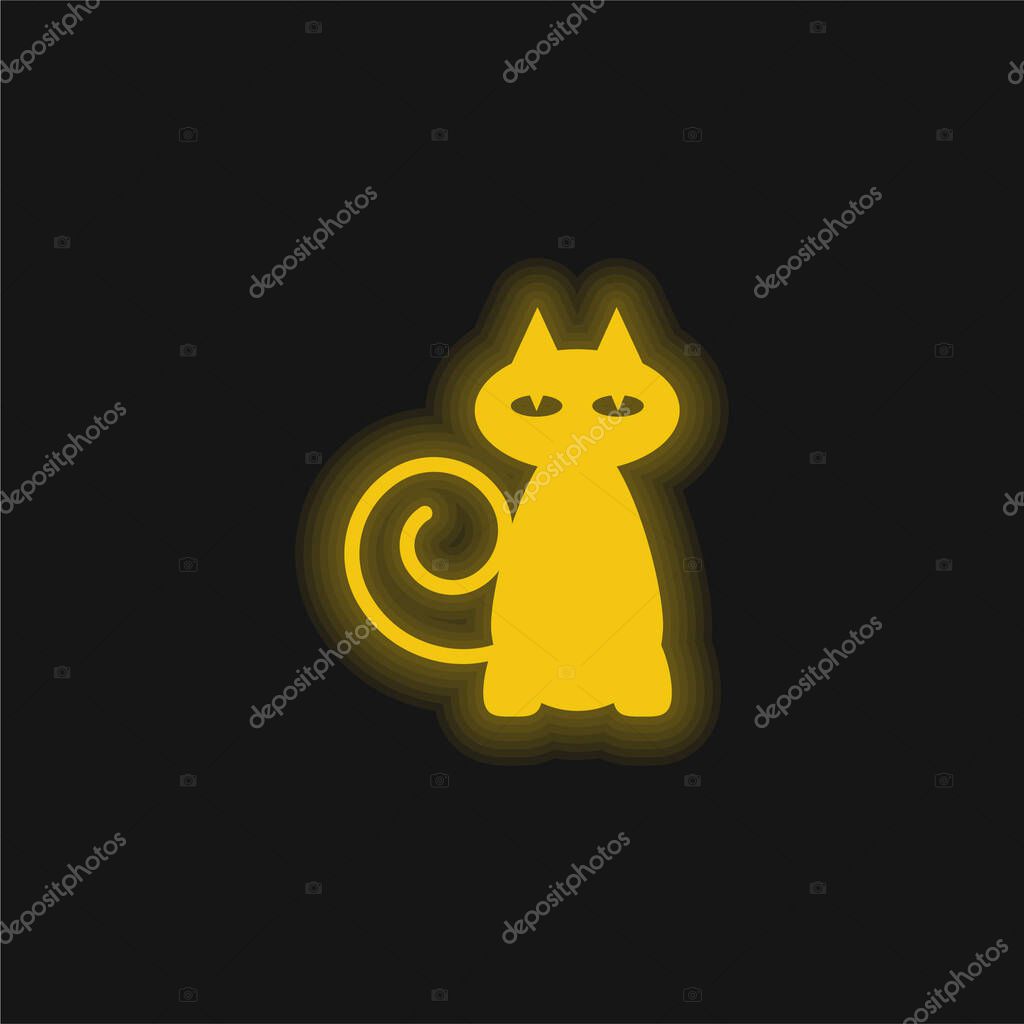 Black Cat yellow glowing neon icon