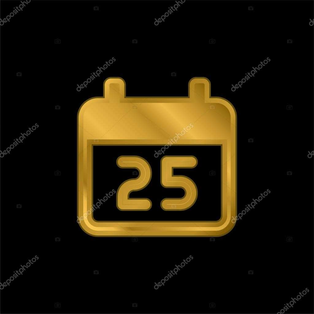 25 December gold plated metalic icon or logo vector