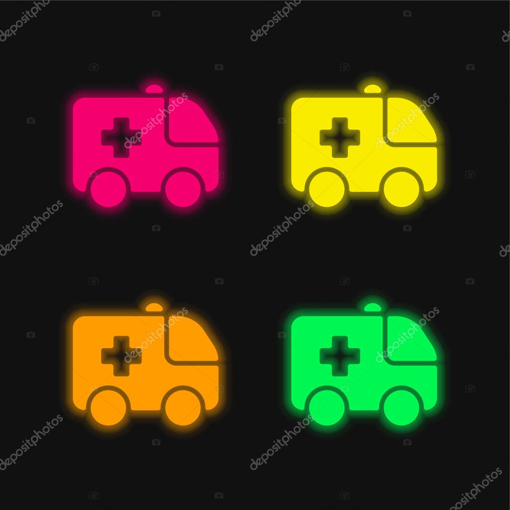 Ambulance four color glowing neon vector icon