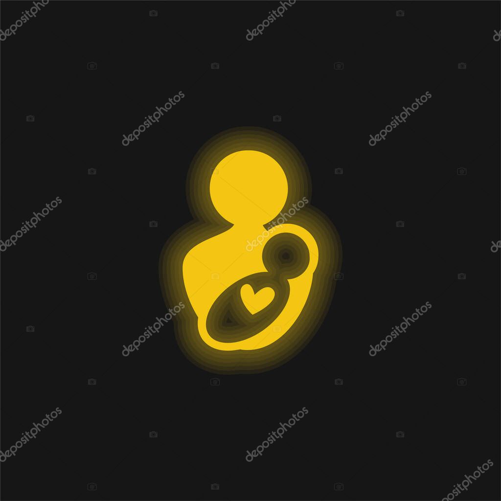 Baby And Mom yellow glowing neon icon