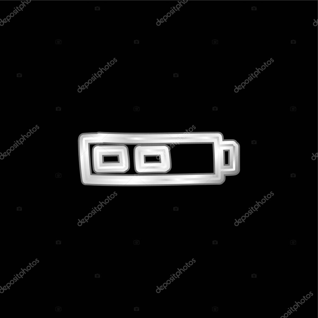 Battery Two Thirds Status Hand Drawn Outline silver plated metallic icon