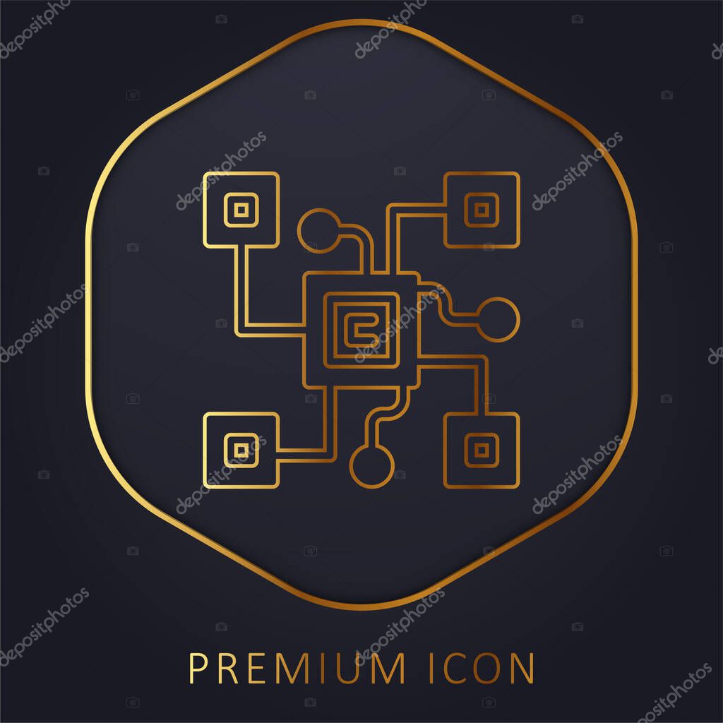 Blockchain golden line premium logo or icon
