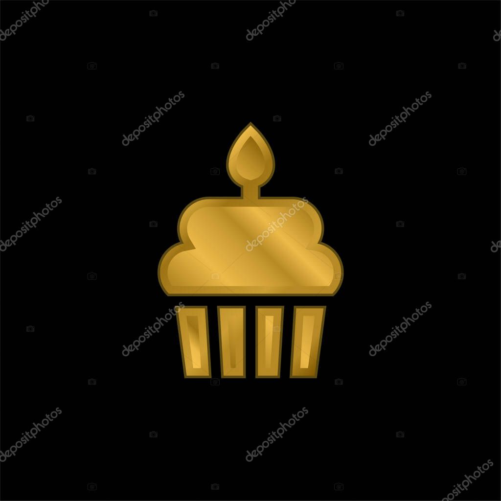 Birthday Cake gold plated metalic icon or logo vector