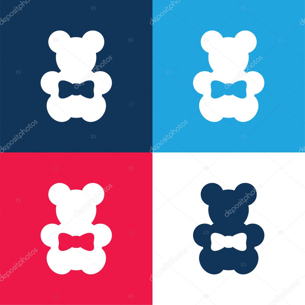 Bear blue and red four color minimal icon set