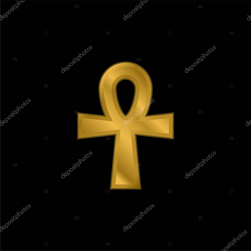 Ankh gold plated metalic icon or logo vector