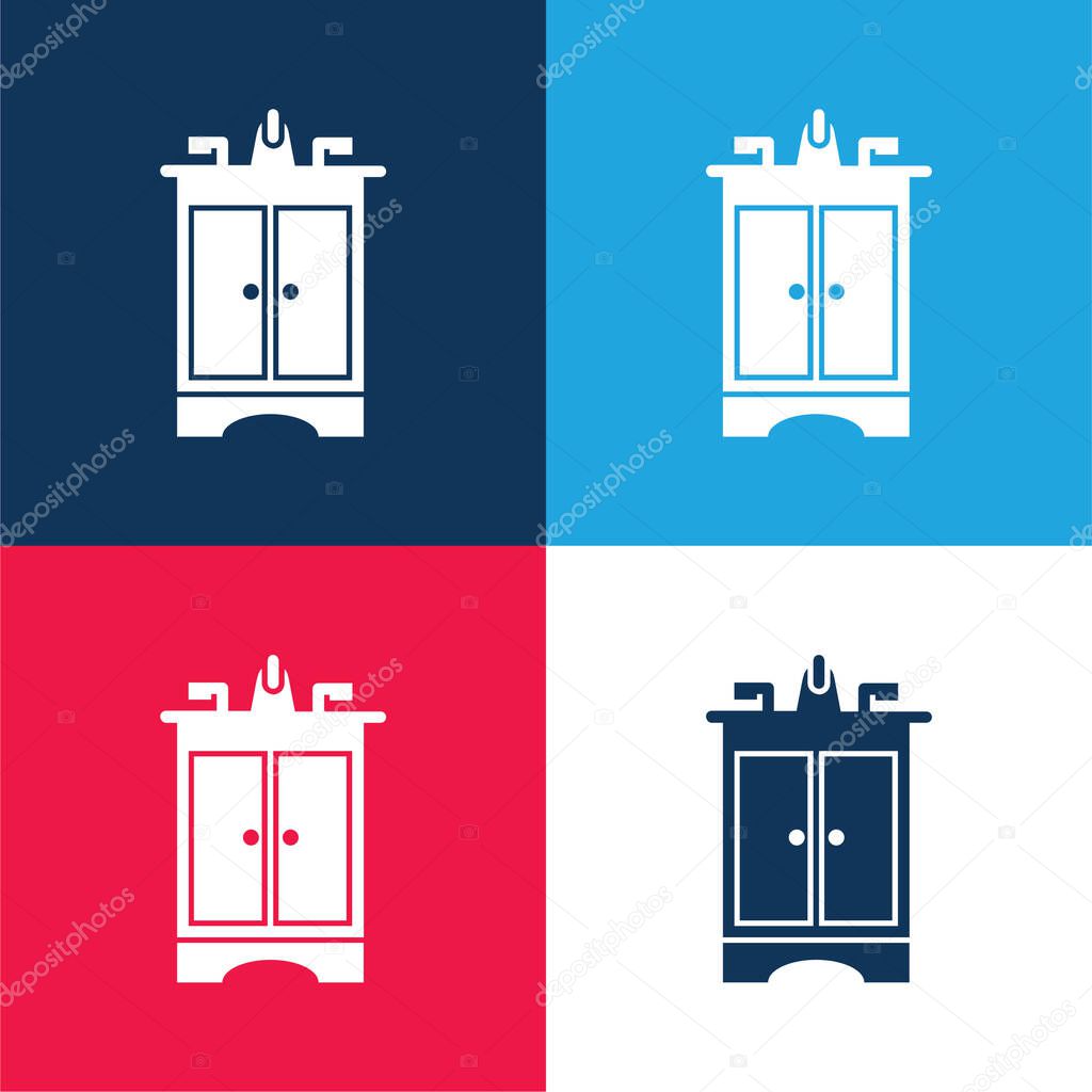 Bathroom Furniture blue and red four color minimal icon set