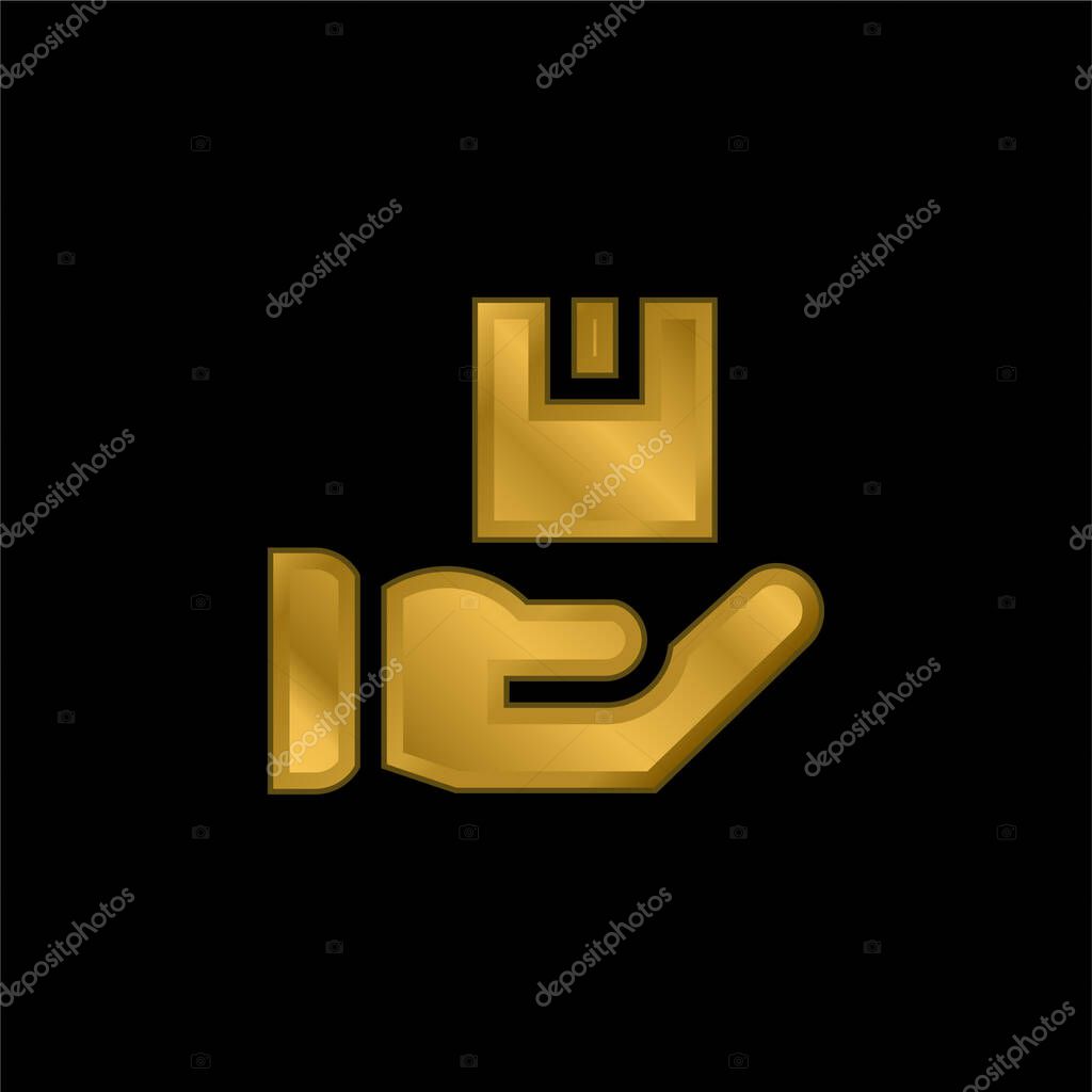 Box gold plated metalic icon or logo vector