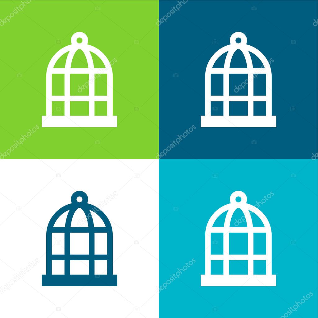 Bird Cage Flat four color minimal icon set