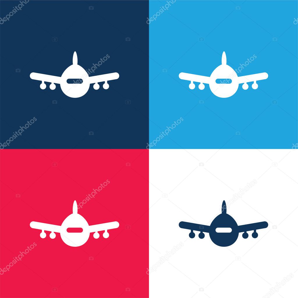 Airplane Front View blue and red four color minimal icon set