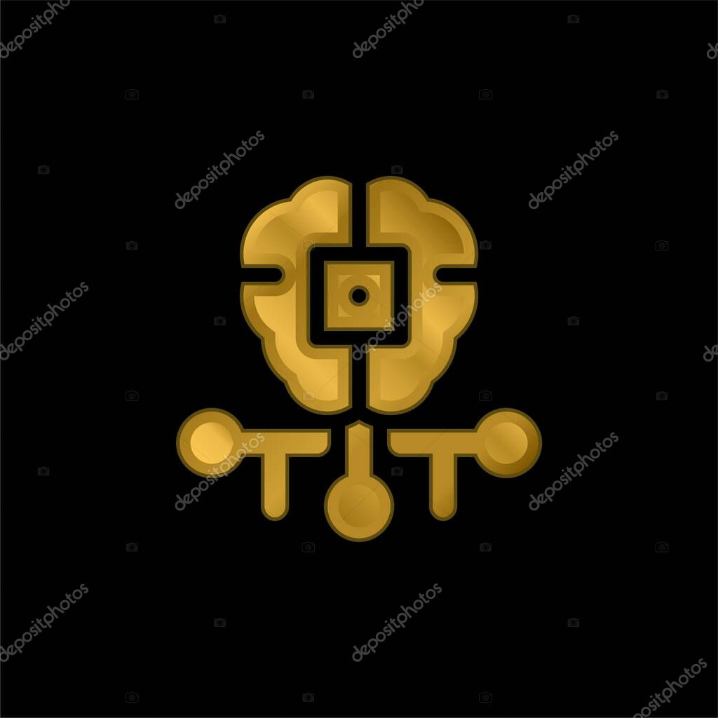 Artificial Intelligence gold plated metalic icon or logo vector