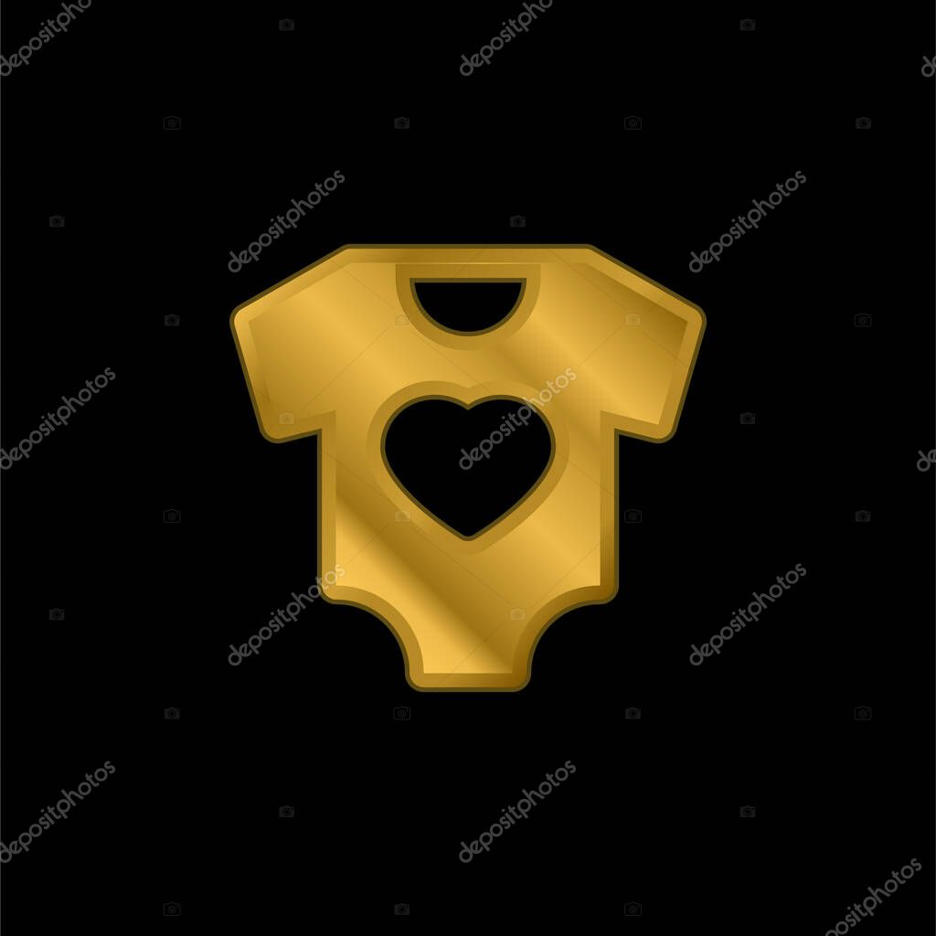 Baby Clothes gold plated metalic icon or logo vector