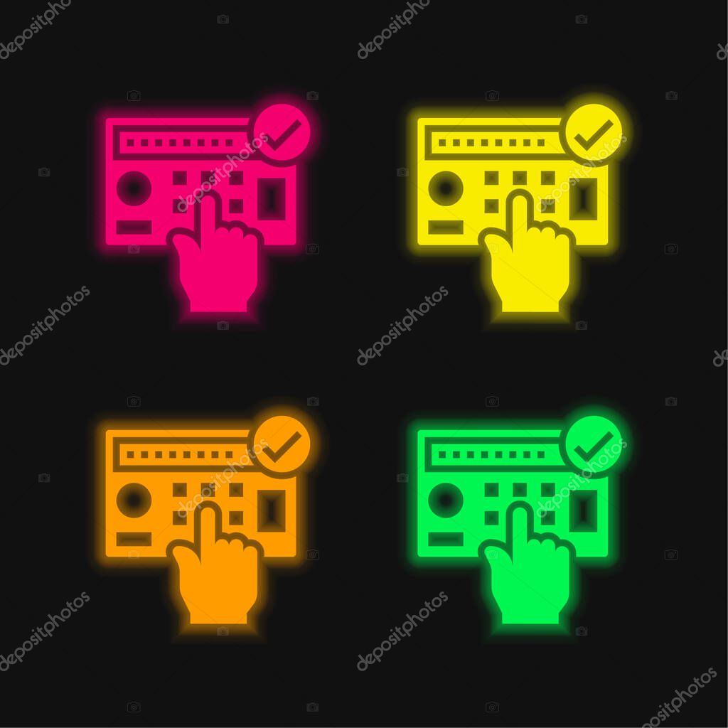 Alarm System four color glowing neon vector icon