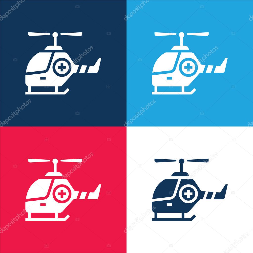Air Ambulance blue and red four color minimal icon set