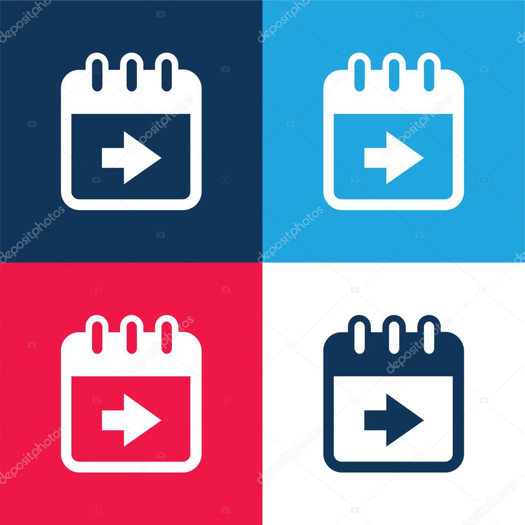 Advance Calendar Page Button With Right Arrow blue and red four color minimal icon set