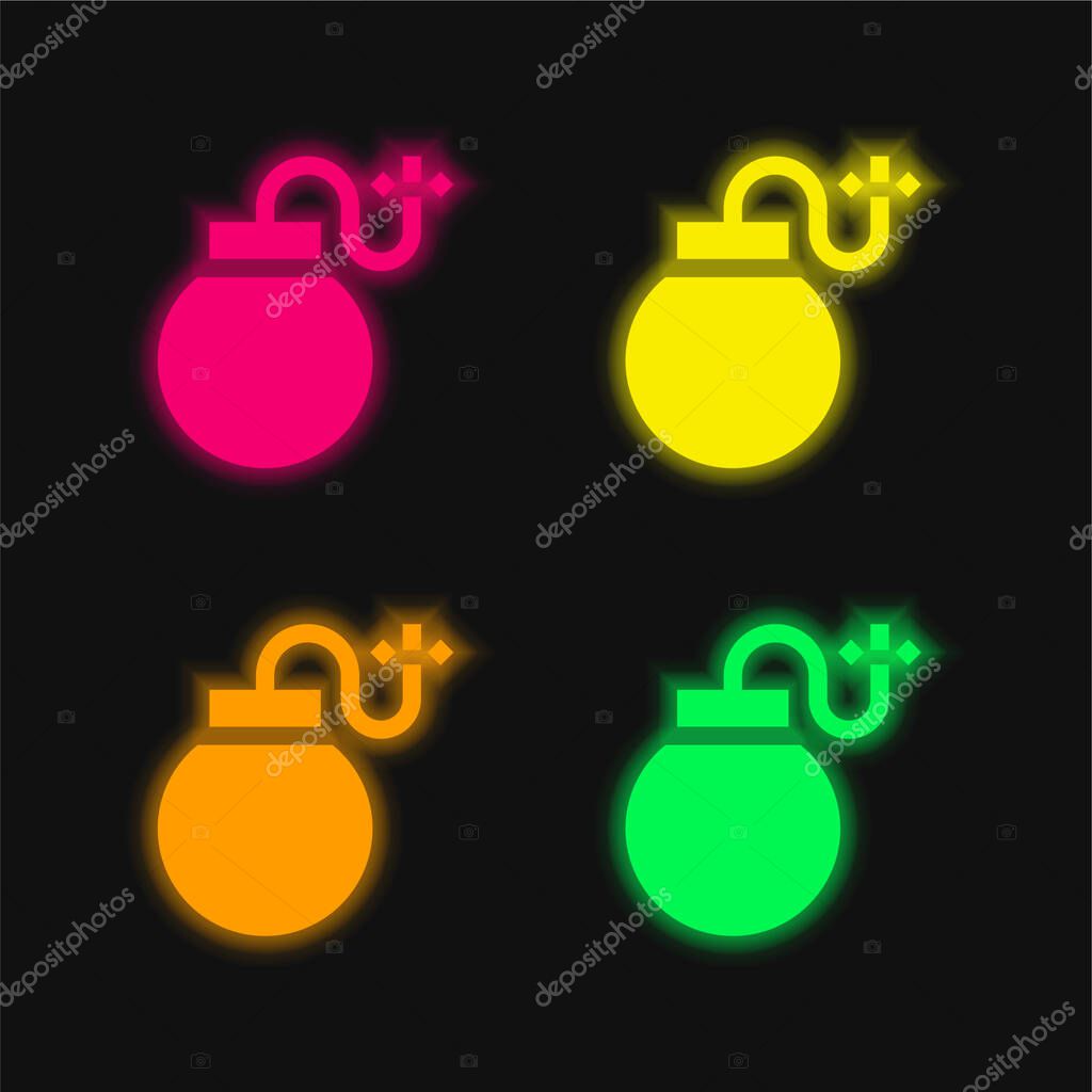 Bomb four color glowing neon vector icon