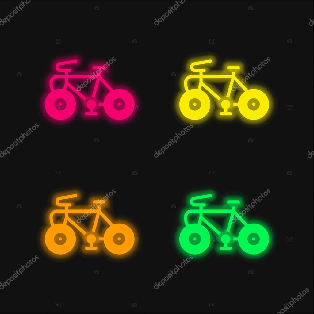 Bicycle four color glowing neon vector icon