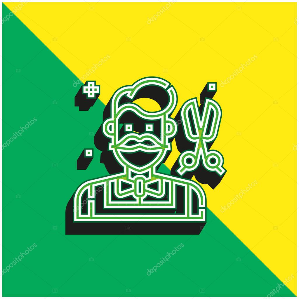 Barber Green and yellow modern 3d vector icon logo