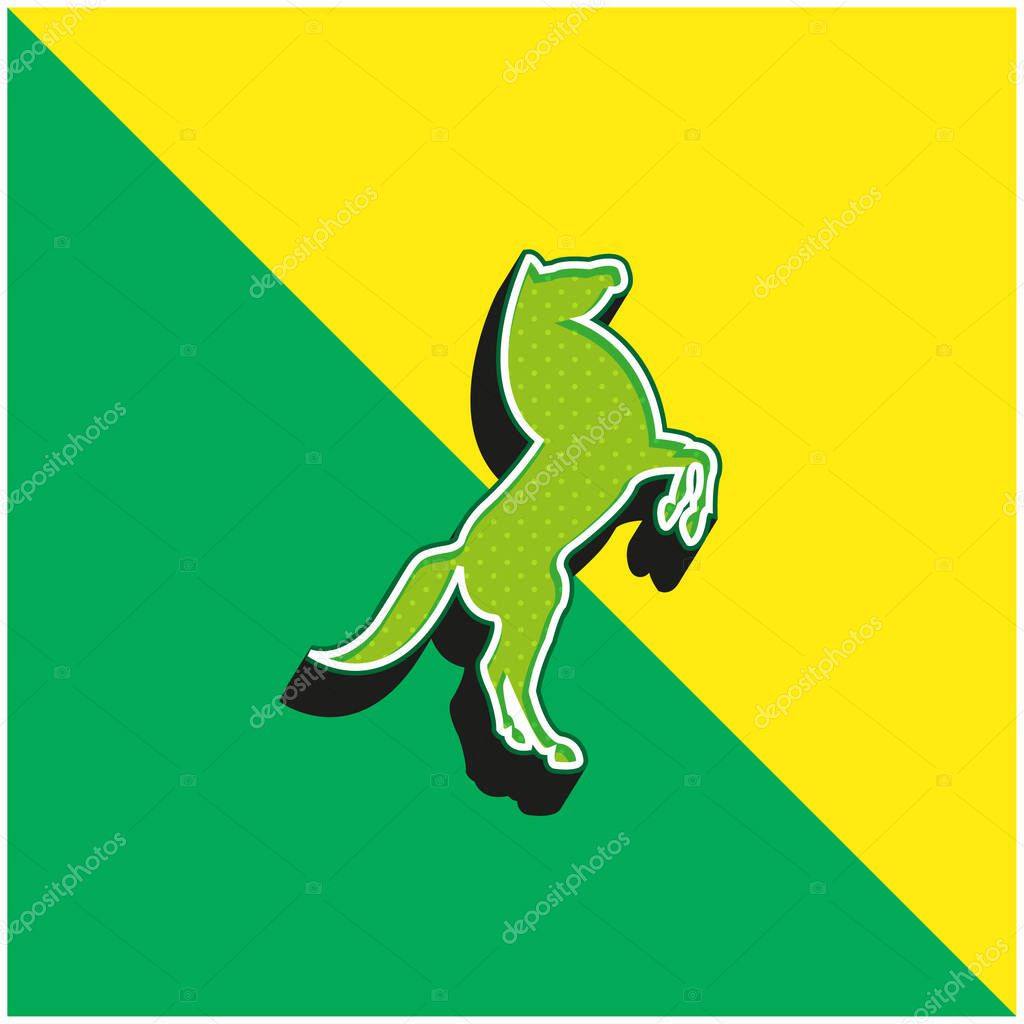 Big Horse Stand Up Pose On Back Paws Green and yellow modern 3d vector icon logo
