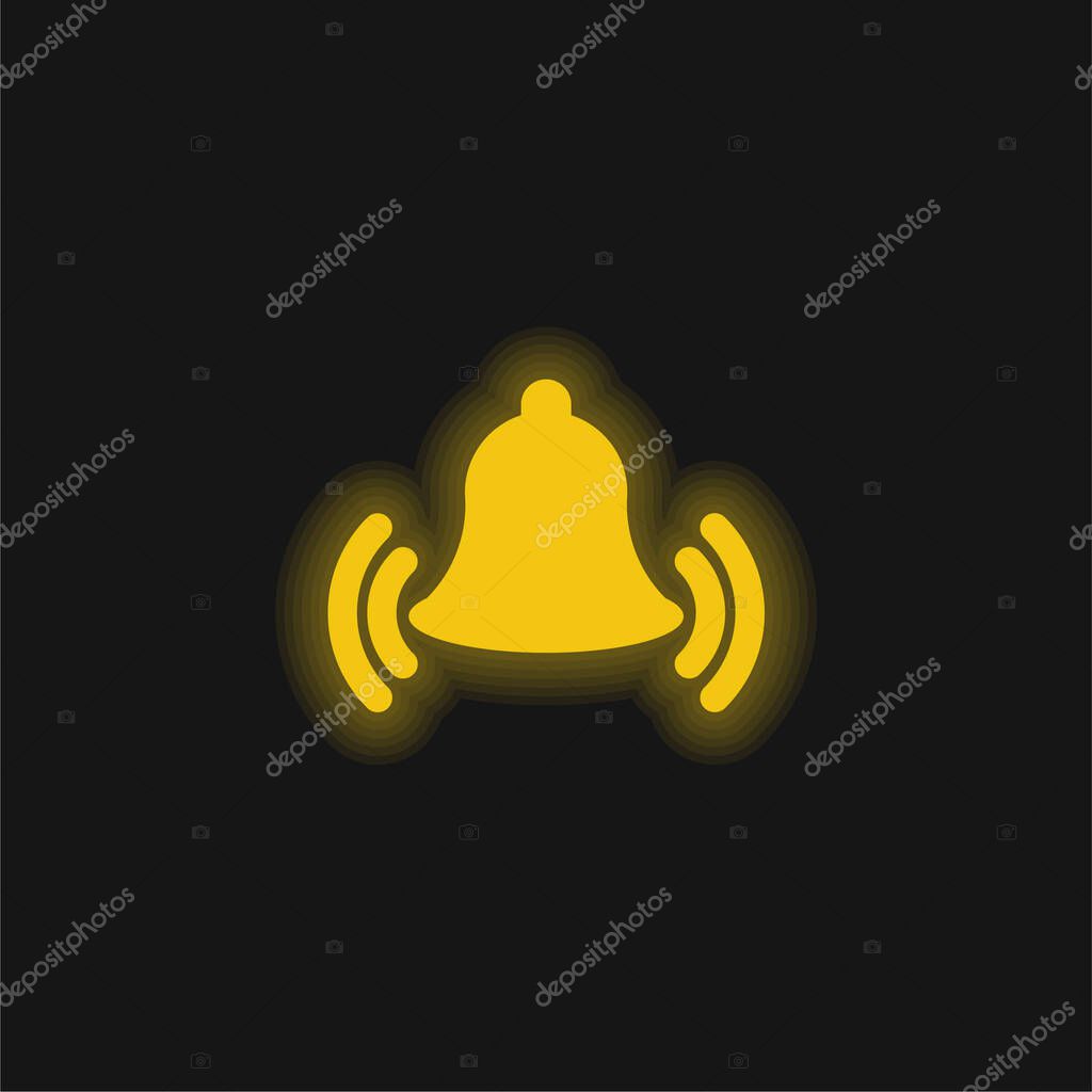 Alarm Bell Ringing yellow glowing neon icon