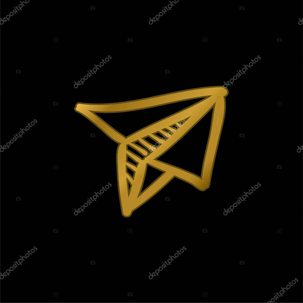 Airplane Toy Of Folded Paper gold plated metalic icon or logo vector