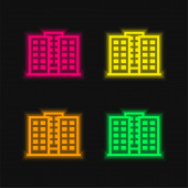 Apartmány čtyři barvy zářící neonový vektor ikona