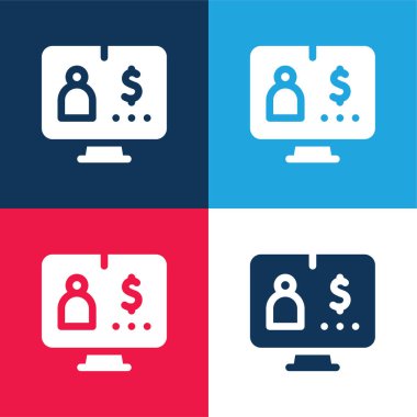 Bank Account blue and red four color minimal icon set clipart