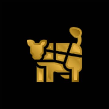 Sığır eti altın kaplama metalik simge veya logo vektörü