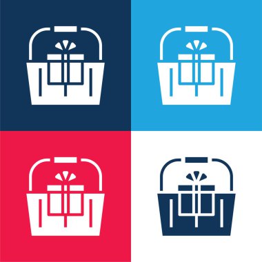 Sepet mavi ve kırmızı dört renk minimal simge kümesi