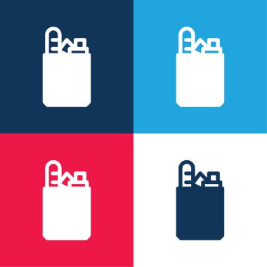 Poşet mavi ve kırmızı dört renk minimal simge seti