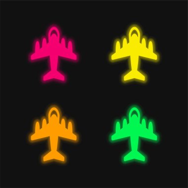 Big Plane With Four Engines four color glowing neon vector icon clipart