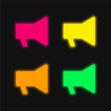 Ses Yükseltme Sözcüsü Araç Silueti Dört renk parlayan neon vektör simgesi