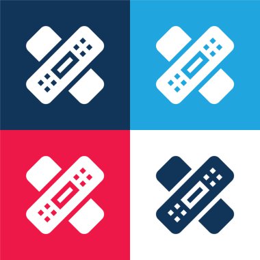 Bandaj mavi ve kırmızı dört renk minimal simge kümesi