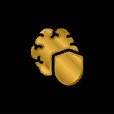 Beyin altın kaplamalı metalik simge veya logo vektörü