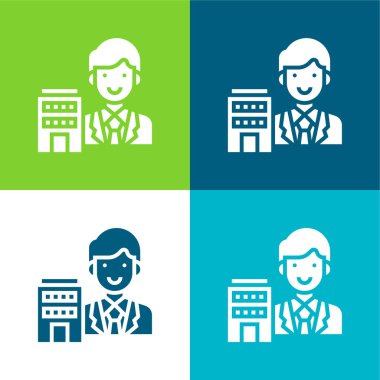 Ajan Düz dört renk simgesi seti