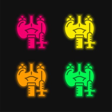 Adrenal Gland four color glowing neon vector icon clipart