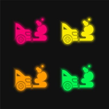 Hava Kirliliği dört renk parlayan neon vektör simgesi