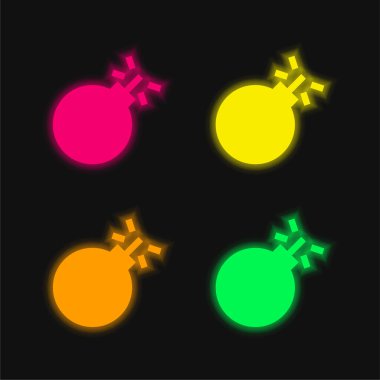 Bomb four color glowing neon vector icon clipart